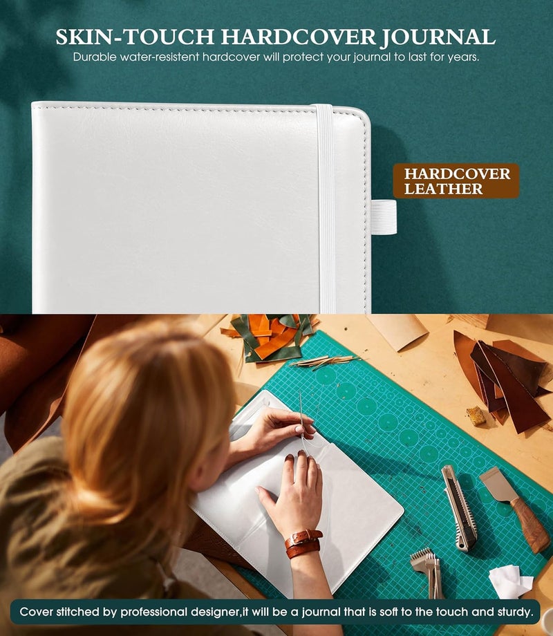 Ansopu Lined Journal Notebook for Writing, A5 100 GSM Thick Paper, Leather Hardcover Journal for Woman Men, Travel Journal Diary 160 Pages(5.75'' X 8.38'' White) - Image 2